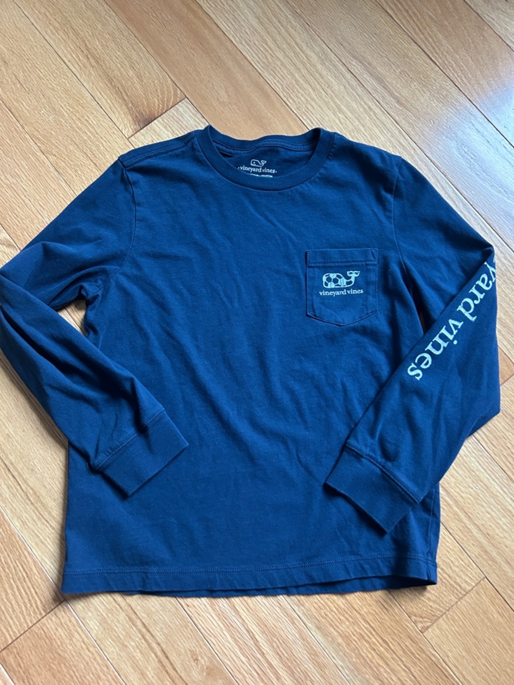 Vineyard Vines Navy Long-Sleeve Pocket Tee with Sleeve Logo